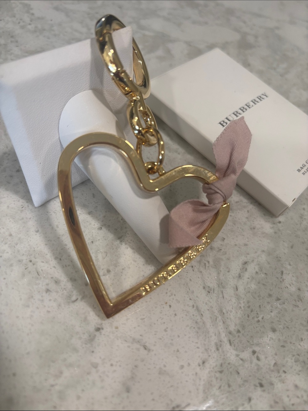 BURBERRY NEW IN BOX LIMITED EDITION GOLD HEART BAG CHARM/KEYRING 4 x 2.5 inches